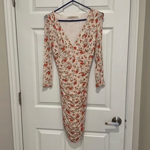 Guess 3/4 Length Sleeve floral ruched dress